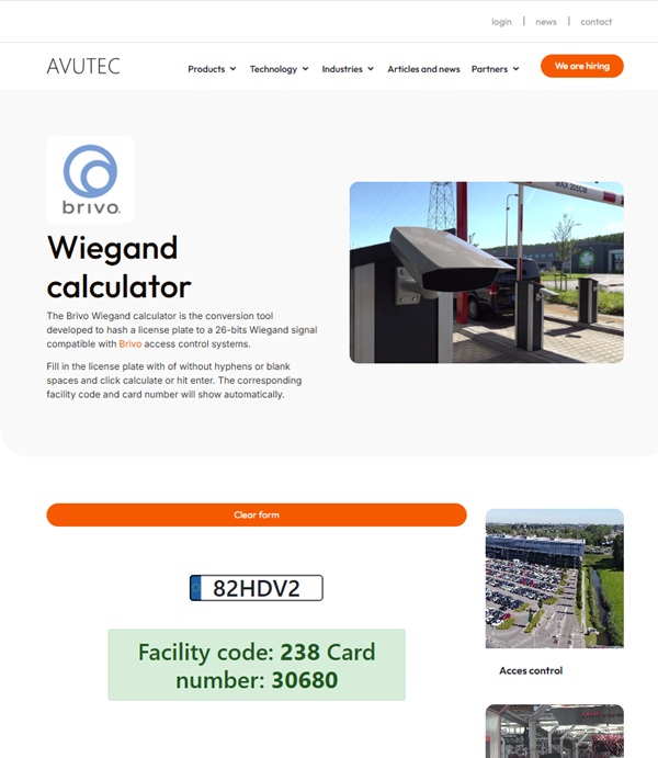 AVUTEC Brivo Wiegand calculator